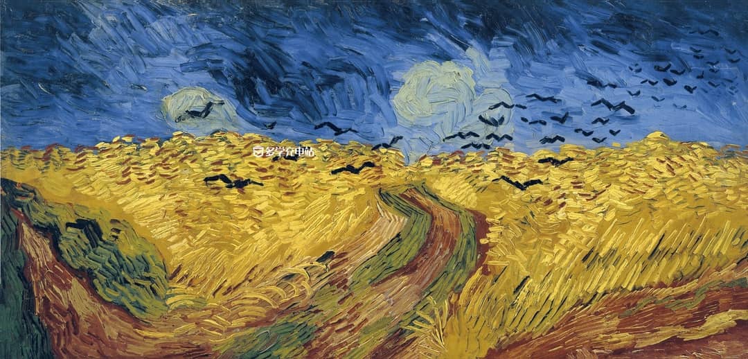 《乌鸦群飞的麦田》-文森特·威廉·梵高1890年Wheatfield with Crows  高清原图下载