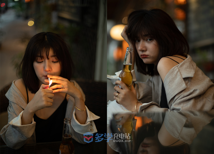 烟酒女孩的街头意境夜景写真佳能RAW格式图像CR2练习原片+JPG 49P