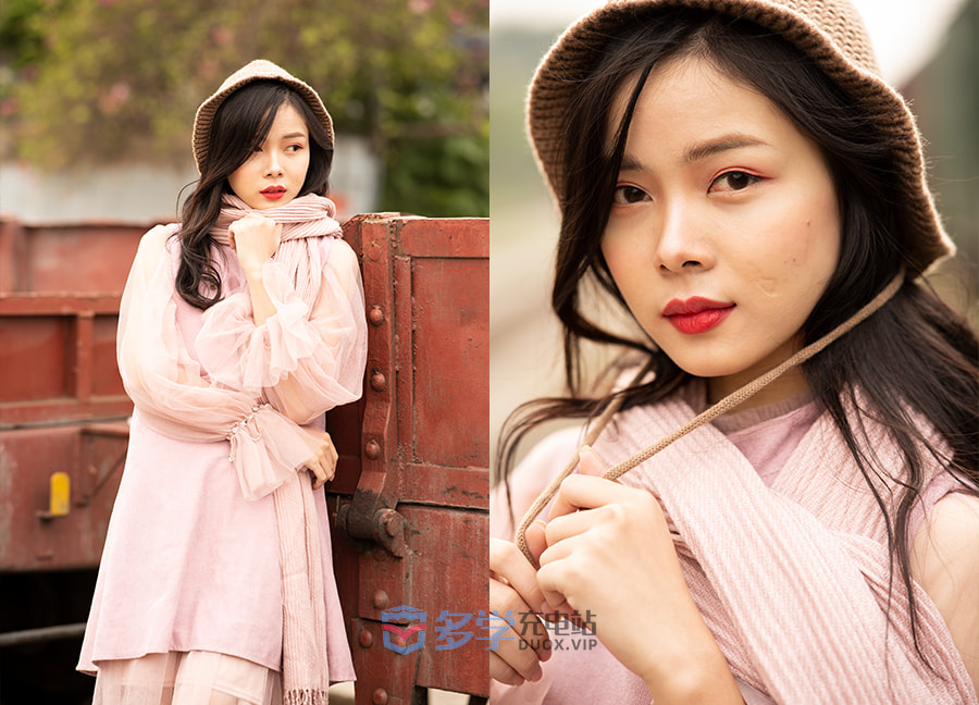 复古铁道上的粉群女孩尼康RAW格式图像练习原片 10P