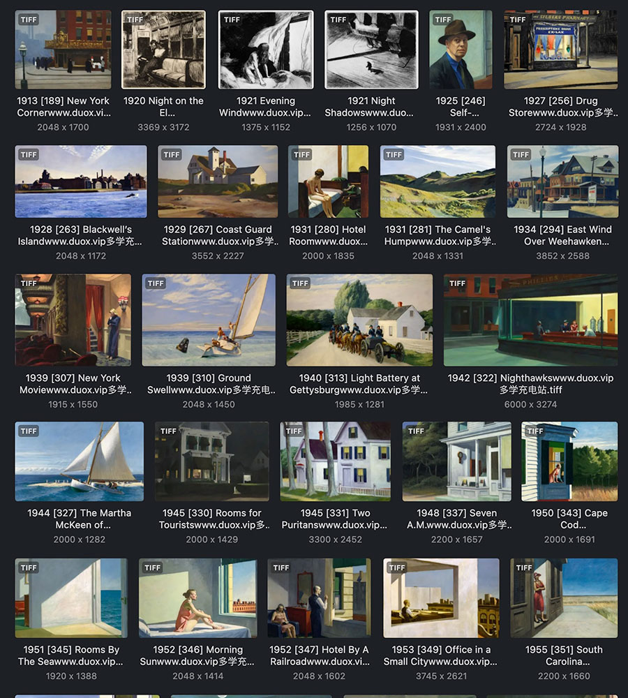 爱德华·霍普 Edward Hopper 美国19.20世纪 油画作品合集  44副 [JPG+TIF/960MB] H033