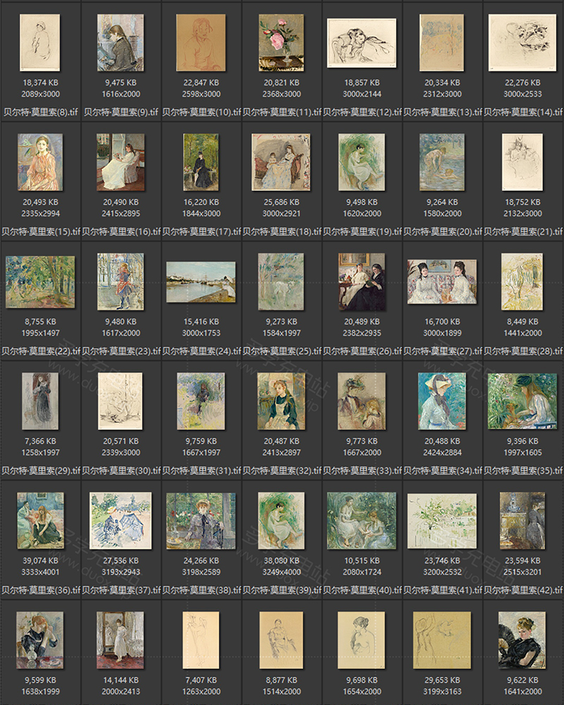 贝尔特·莫里索Berthe Morisot 法国19世纪 油画合集包 90副 [JPG+TIF/1.88GB] H010