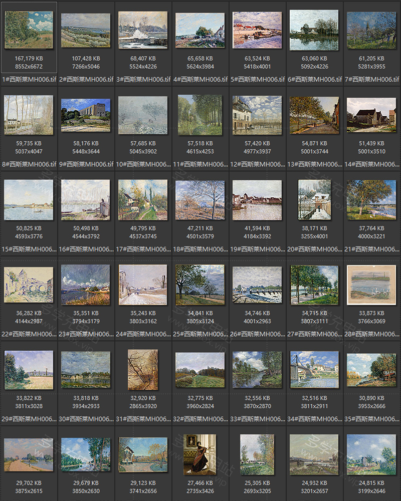 阿尔弗莱德·西斯莱 Alfred Sisley 法国19世纪 印象派油画合集包  127副 [JPG+TIF/3.9GB] H043