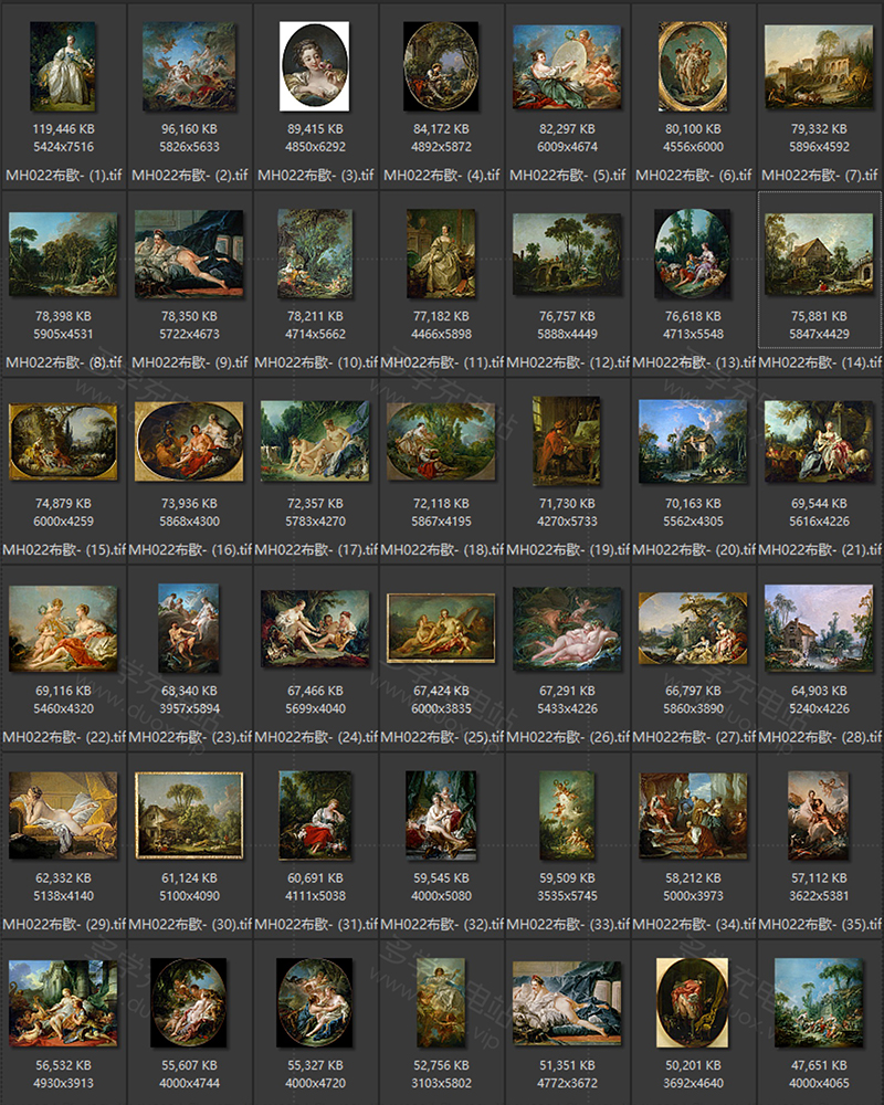 弗朗索瓦·布歇 Francois Boucher法国18世纪洛可可油画合集包   270副 [JPG+TIF/9.31GB] H044