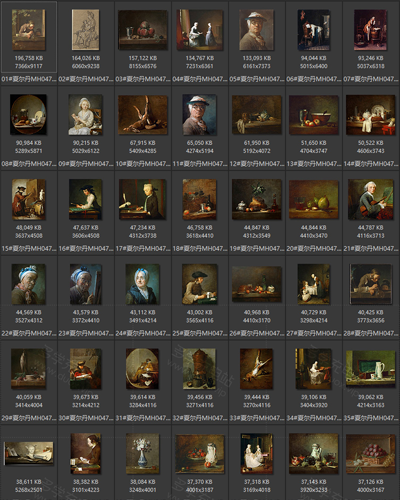 让·西梅翁·夏尔丹 Chardin，Jean-Baptiste 法国18世纪洛可可油画合集包  78副 [JPG+TIF/3.78GB] H049