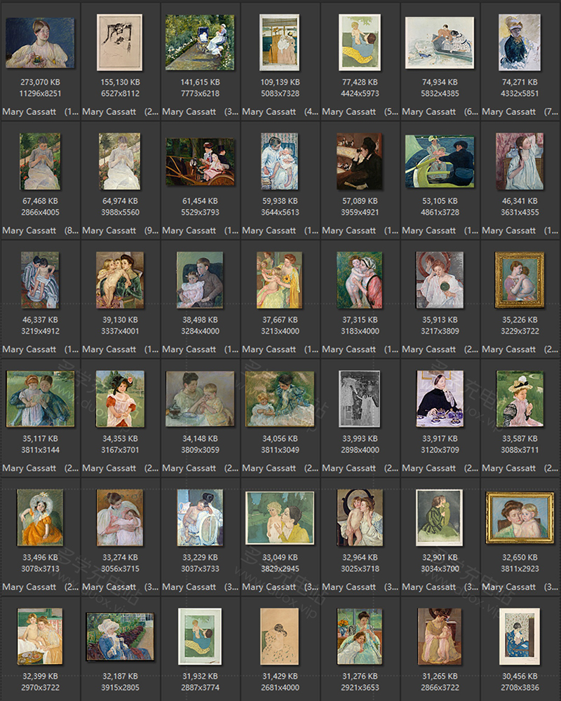 玛丽·卡萨特Mary Cassatt 美国19.20世纪 油画合集包  163副 [JPG+TIF/4.89GB] H057