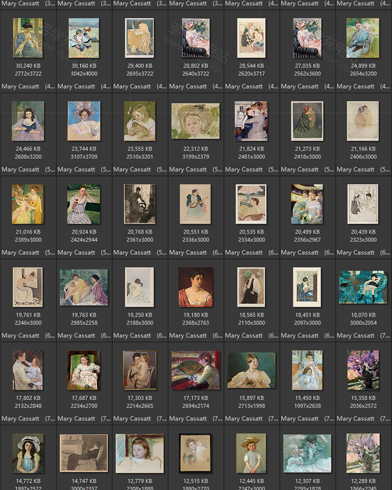 玛丽·卡萨特Mary Cassatt 美国19.20世纪 油画合集包  163副 [JPG+TIF/4.89GB] H057