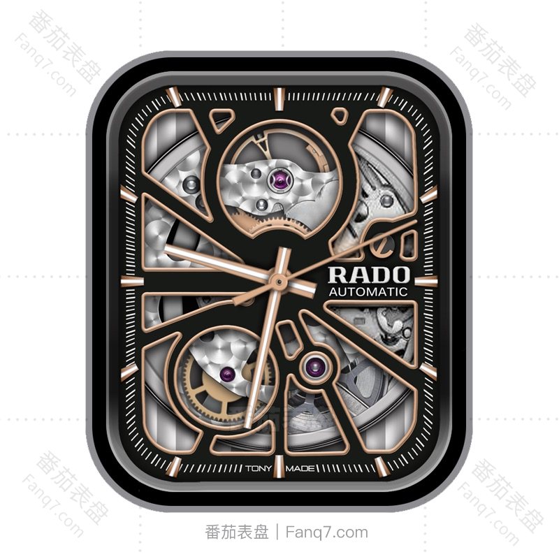 雷达 RADO 自动宝石机械齿轮黑金指针表盘.clock&clcok2