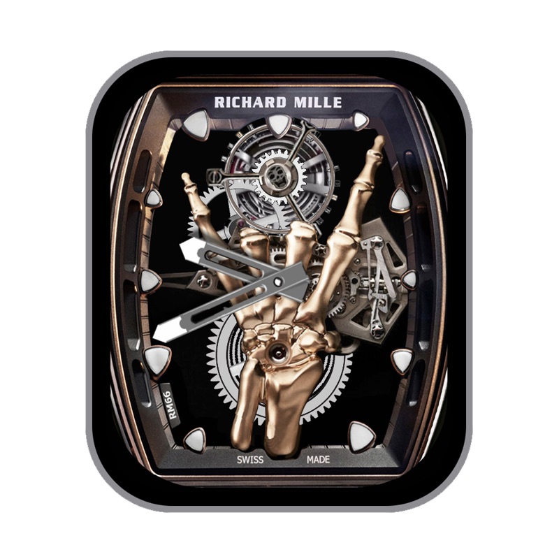 理查德米勒 RICHAD MILLE 黄金骷髅手指动态机械齿轮指针表盘.clock&clcok2