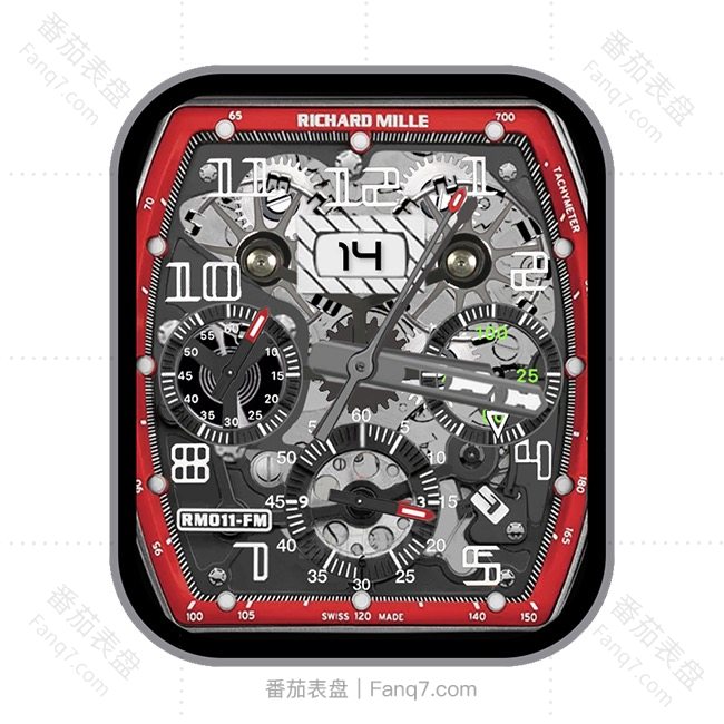 RICHARD MILLE里查德米尔炭灰红三盘式齿轮机械表盘.clock&clcok2