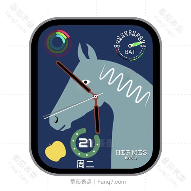 HERMES爱马仕原生浅蓝色幸运马日志电量表盘.clock&clcok2