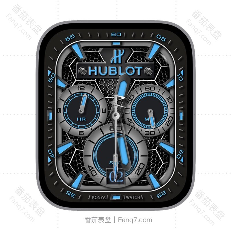 HUBLOT宇舶机械蜂窝蓝灰科技风刻度指针三盘表盘.clock&clcok2