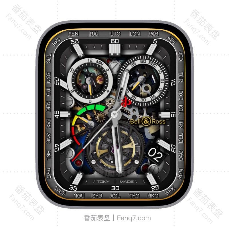 BELL&ROSS柏莱士工业机械风齿轮动态刻度指针日志双盘表盘.clock&clcok2