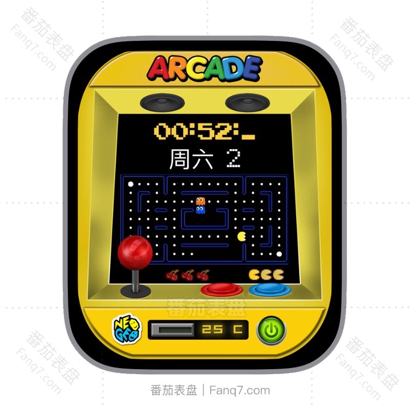 番茄表盘黄白机游戏风吃豆豆多功能日志星期温度数字时间ultra表盘.clock&clcok2
