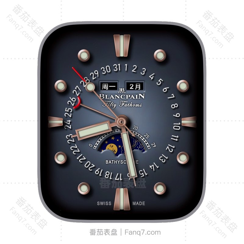 BLANCPAIN宝珀阿拉伯数字月相日志铜色指针ultra表盘.clock&clcok2