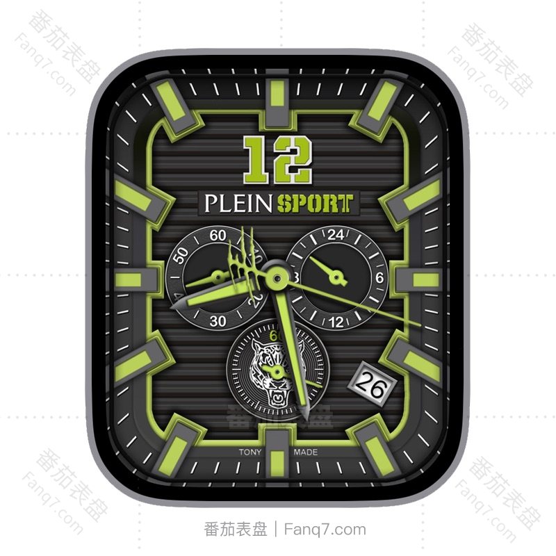 PLEIN SPORTS荧光绿深灰虎头刻度指针三盘表盘.clock&clcok2