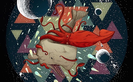 酷黑大鱼星球和几何图形壁纸