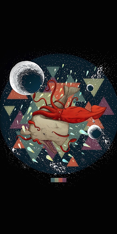 酷黑大鱼星球和几何图形壁纸