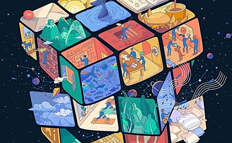 彩色魔方酷黑手绘壁纸