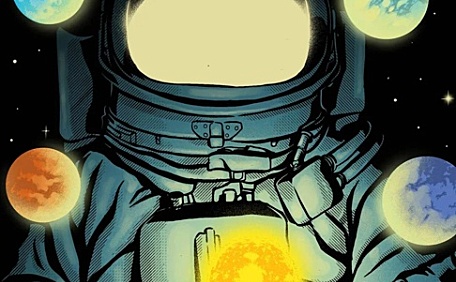 插画太空人手捧行星悬浮壁纸