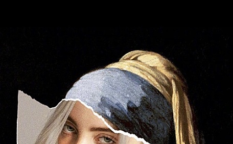 酷黑恶搞带珍珠耳环的少女名画壁纸