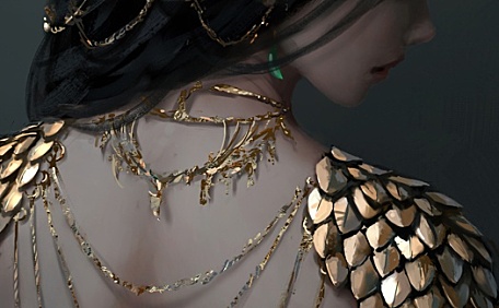 鬼刀公主的背影身披金羽灵甲插画女生壁纸