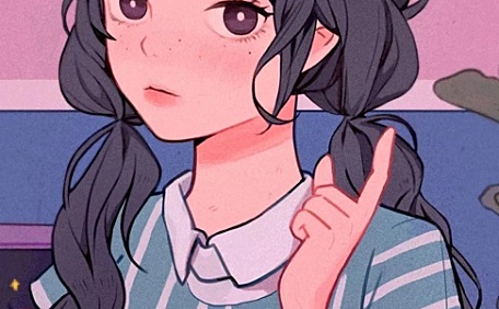 漫画插画少女蓝条纹大眼壁纸