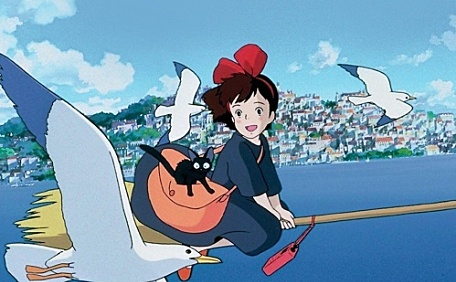吉卜力魔女宅急便空中飞翔插画卡通漫画壁纸