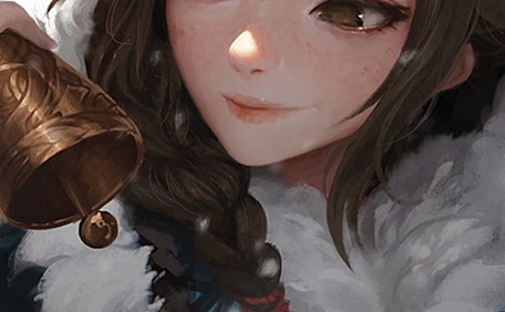 雪域长发女孩手持摇铃着蓝白羽绒壁纸