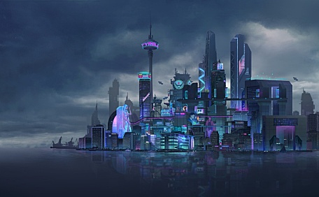 赛博朋克城市上海陆家嘴壁纸