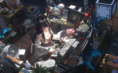 阴阳师赛博朋友古今电脑上的古装女孩壁纸