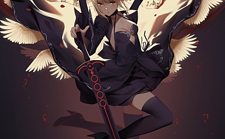 日系插画少女持剑女战士壁纸