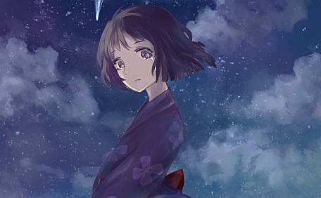 日系和服女孩流星划过插画漫画壁纸