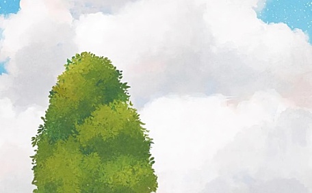 遛狗的红裙女孩插画蓝天大树漫画壁纸