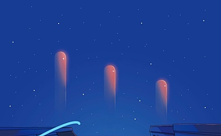 蓝紫色夜晚城市插画壁纸