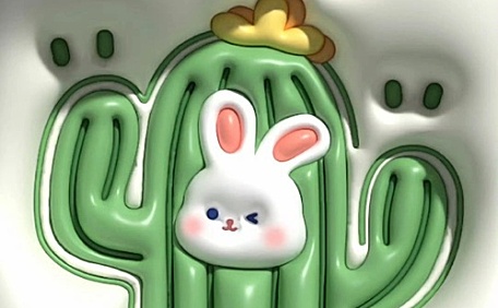 3D立体仙人掌小兔可爱卡通动漫壁纸