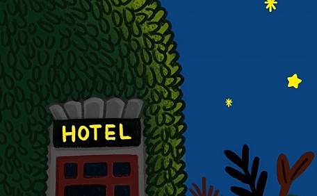 可爱小兔夜晚在家插画壁纸