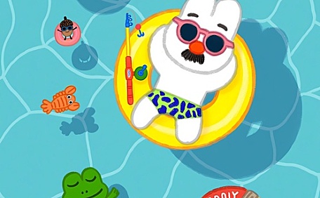 可爱小兔在游泳夏日插画壁纸