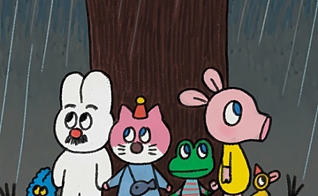 可爱小猪在树下躲雨插画壁纸