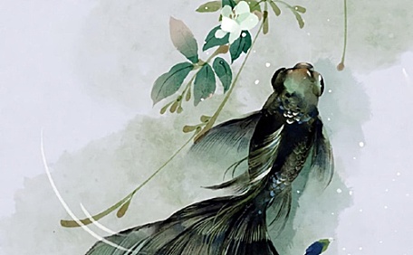 古风油墨小鱼插画壁纸