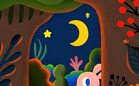 可爱小猪夜晚在森林插画壁纸