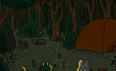 可爱小猪夜晚露营插画壁纸