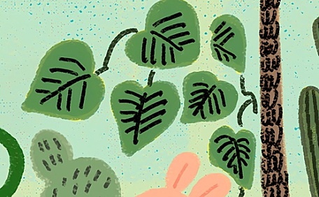 可爱小猪在浇仙人掌插画壁纸