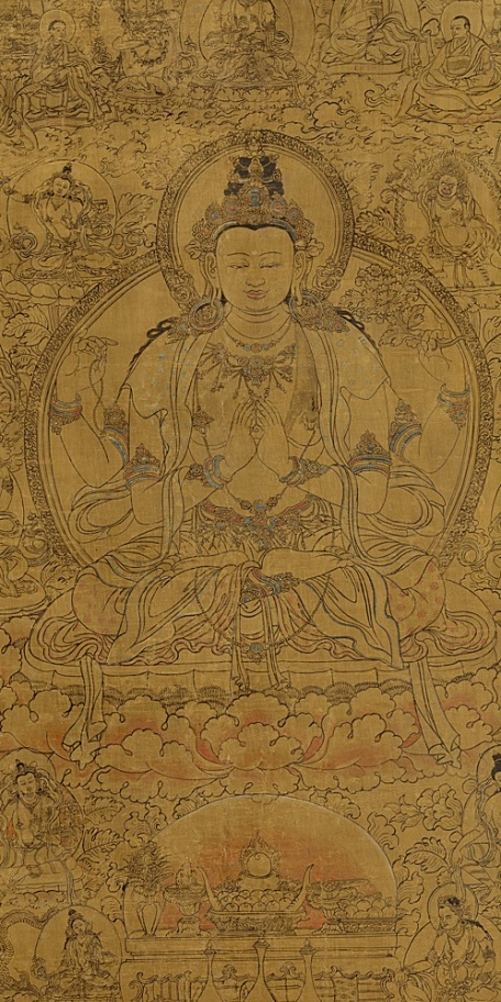 遗失美国十五世纪的西藏萨迦派佛画《四壁观音唐卡》彩绘中国名画菩萨佛宗教壁纸