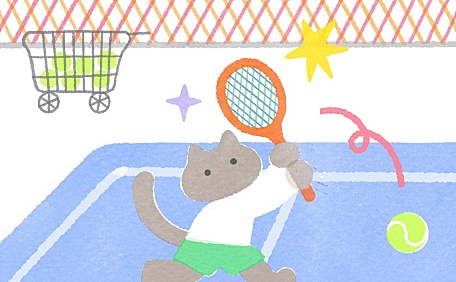 卡通小猫手拿网球拍运动可爱插画壁纸