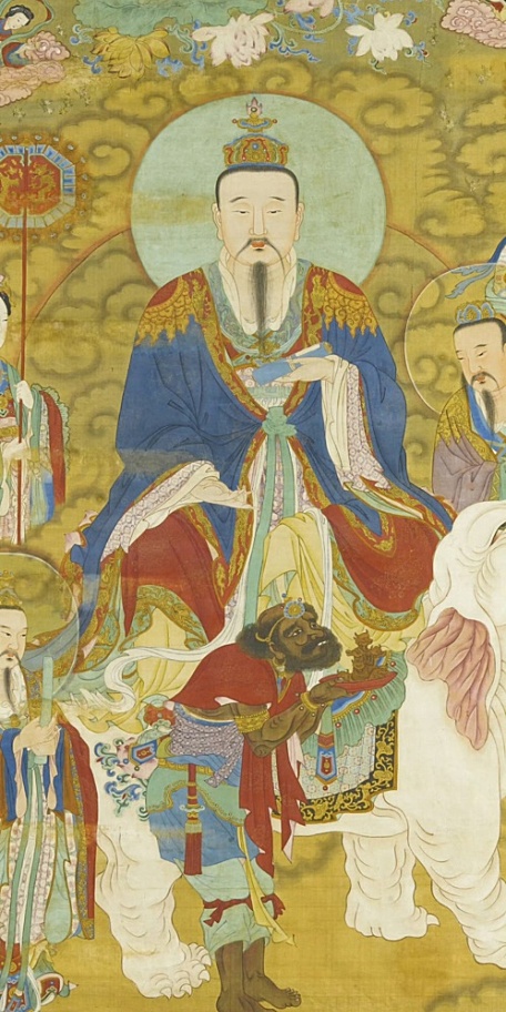 中国名画《元始天尊骑象说经像》唐卡设色绢本佛教道教宗教文化壁纸