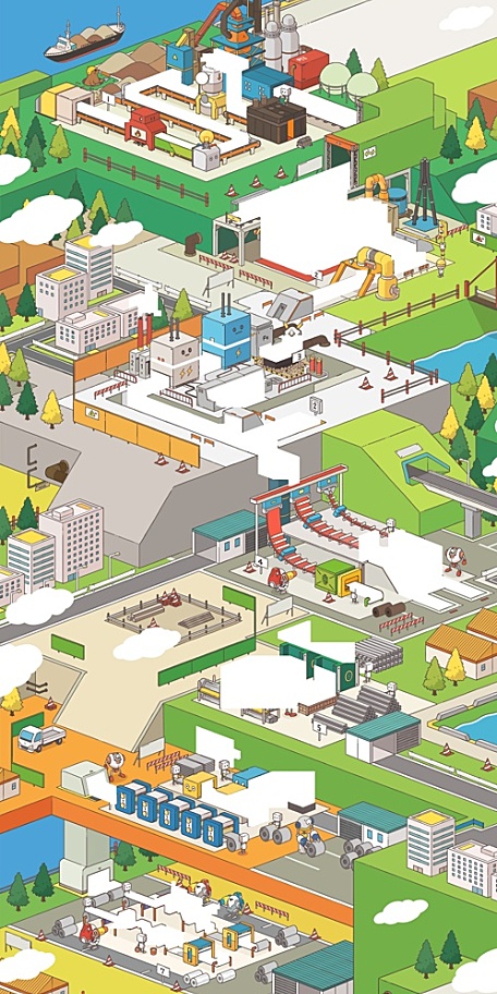 卡通小镇海边花园餐厅壁纸