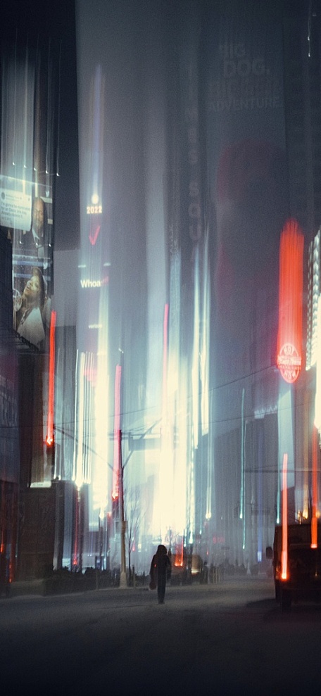 城市高楼建筑下的孤独男子壁纸