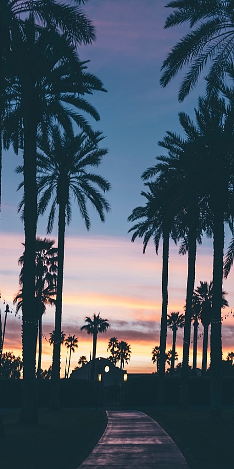 橙色晚霞夜景天空公路风景壁纸