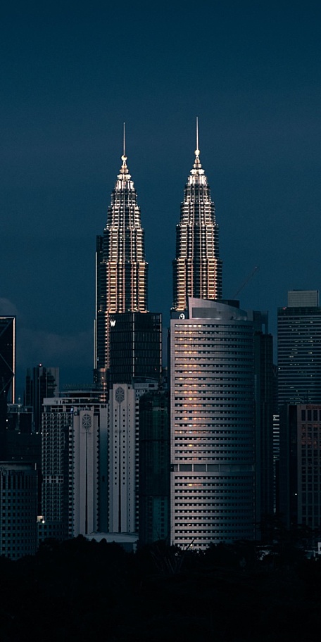 夜晚夜空城市建筑双子塔风景壁纸