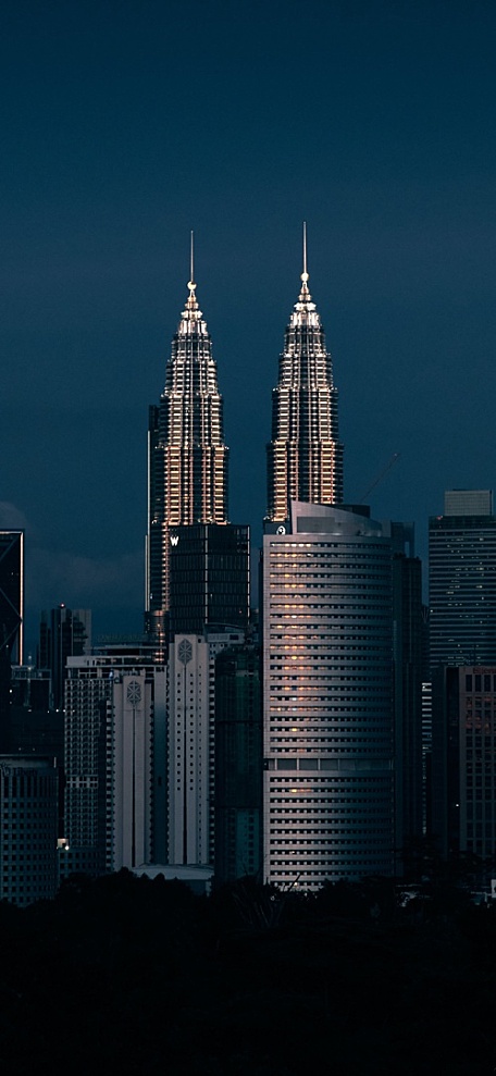 夜晚夜空城市建筑双子塔风景壁纸